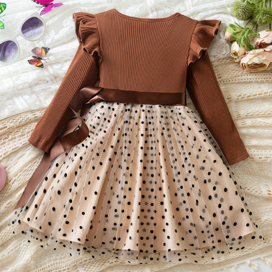 Long Sleeve Dress Dot Mesh Girl