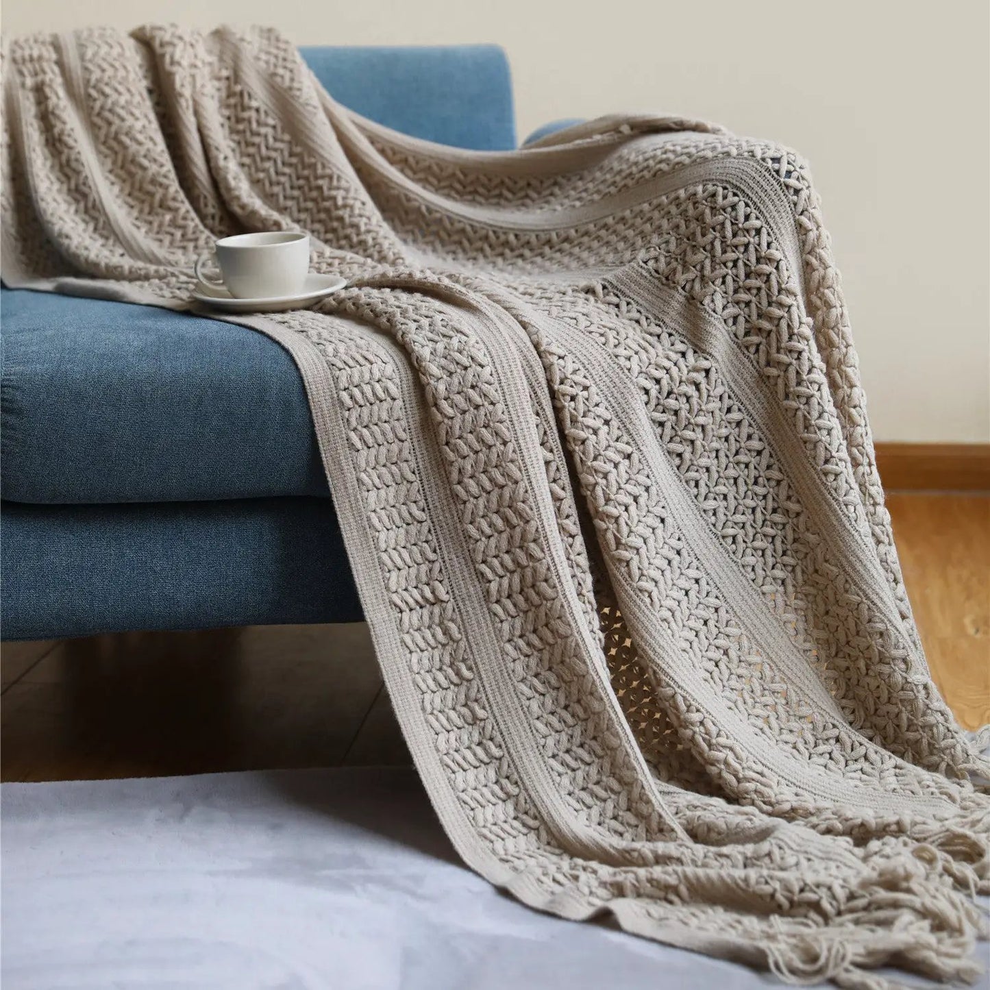 Knitted Sofa Throw Blanket by GJG Denim