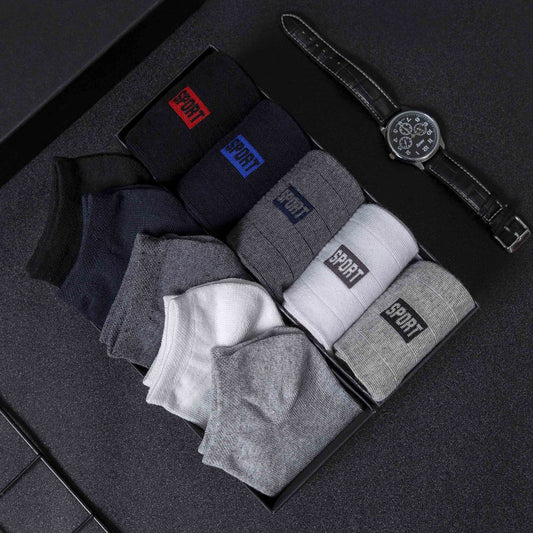 Men's 5 Pairs Breathable Cotton Mid-Tube Sweat-Absorbent Casual Trendy Socks