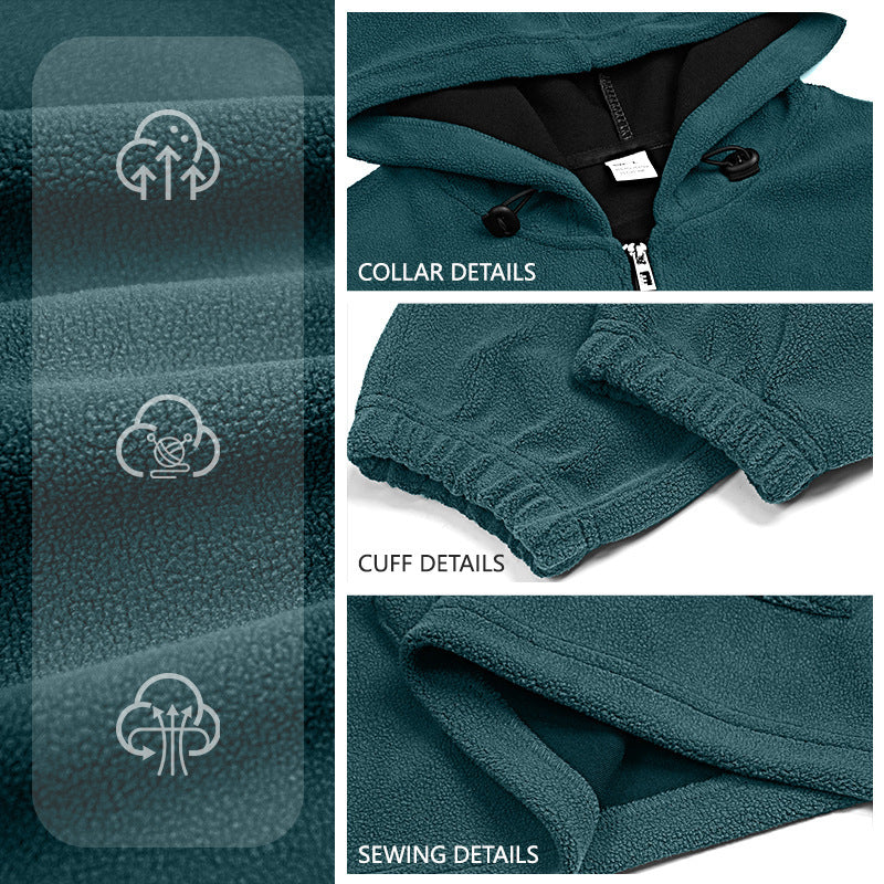 Men's Padded Fleece Solid Color Half Zip Hooded Pullover Sweater