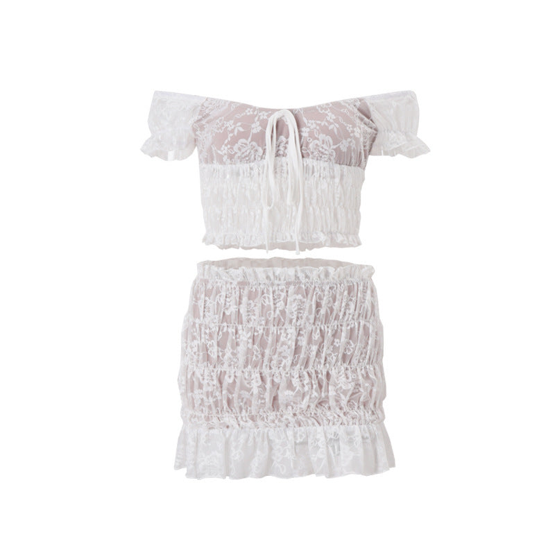 French Cropped Lace Top Temperament Sheath Skirt Outfit