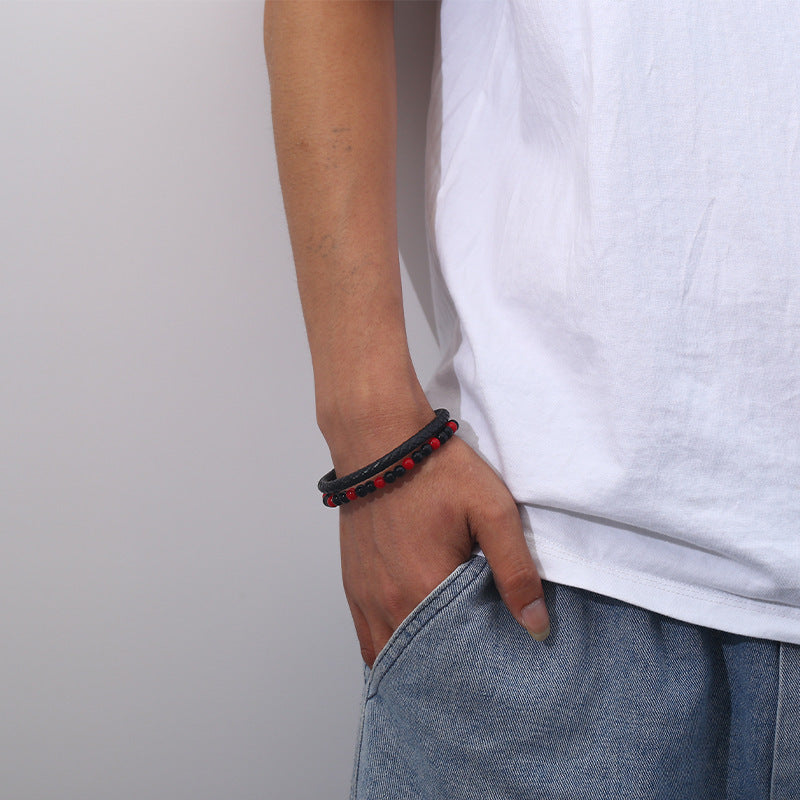 Men's Hand-woven Natural Tigereye Leather Beaded Bracelet