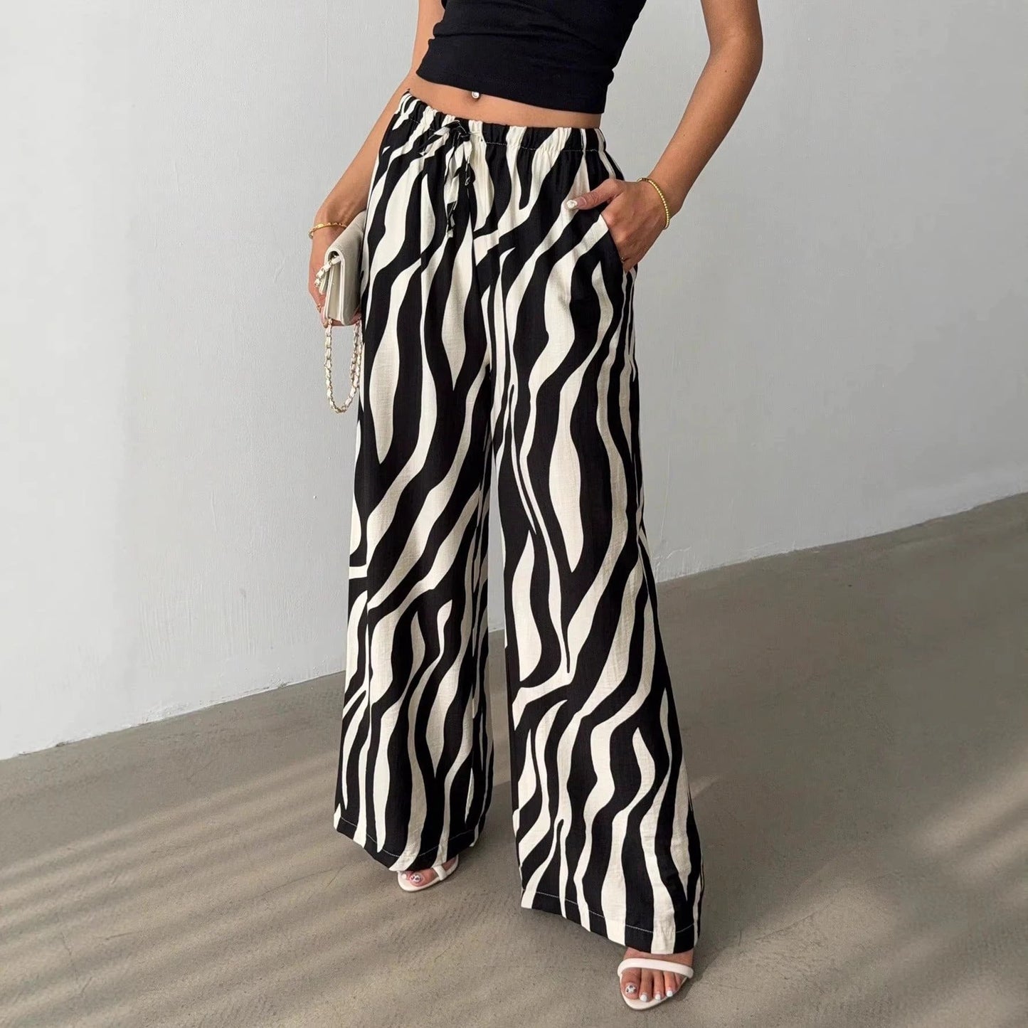 Elegant Printed Wide-Leg Pants For Women by GJG Denim