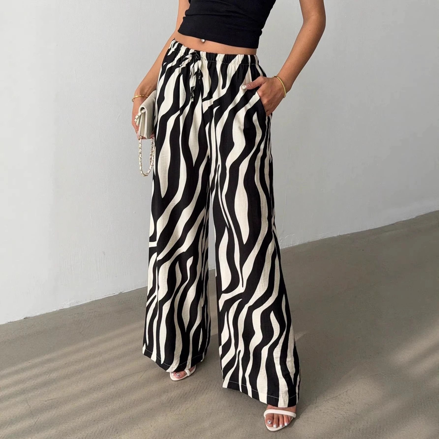 Elegant Printed Wide-Leg Pants For Women by GJG Denim