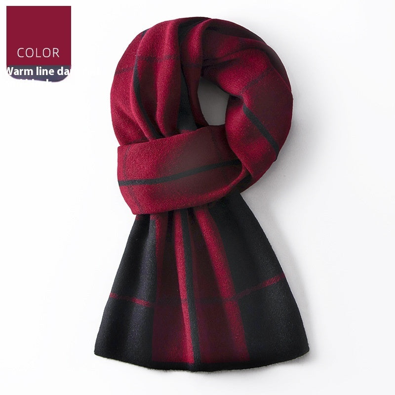 Men's Wool Winter Plaid Double-sided Scarf