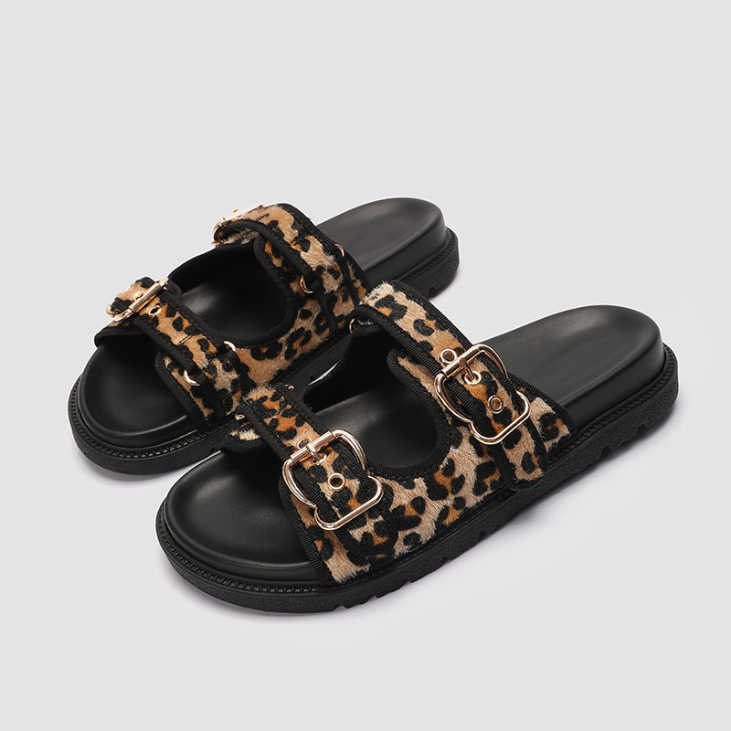 Animal Print Round Toe Flat Bottom Slippers