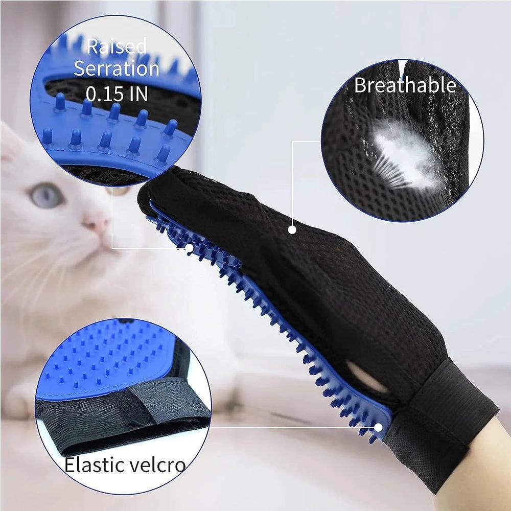 1 Pair Pet Grooming Cat Dog Rabbits Horse Gloves Pet Brush Glove Premium De-Shedding Glove by GJG Denim