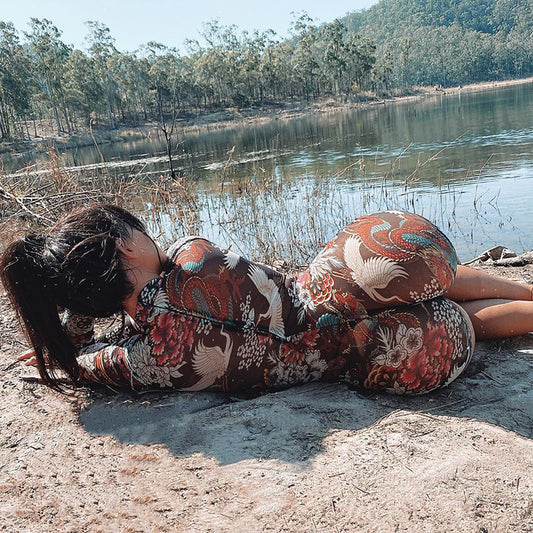 New Style Ladies One-piece Shorts Women Suit Printed Brown