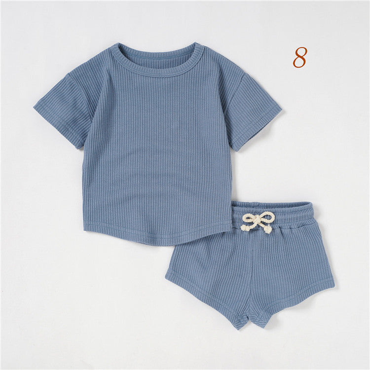 Children's Short-sleeved Suit Solid Color Baby Short Sleeve Two-piece Suit