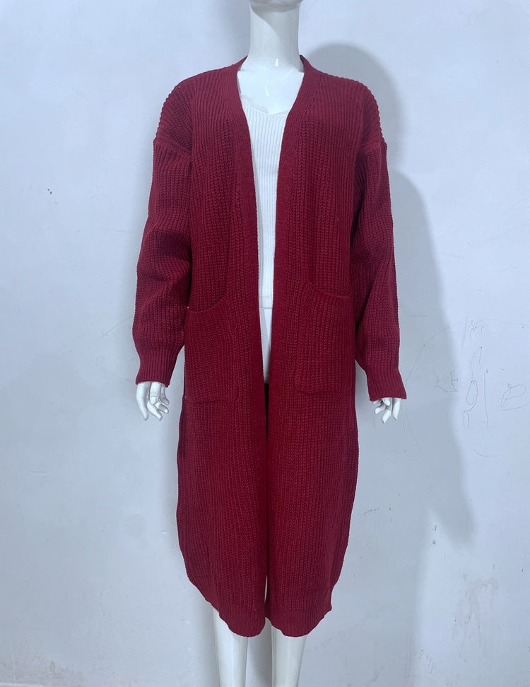 Women's Knitted Plus Size Long Cardigan w/ Pocket