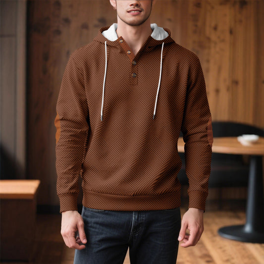 Men's Solid Color Loose Jacquard Hooded Sweater