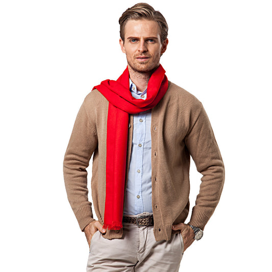 Men's Solid Color Double-sided Velvet Tassel Scarf For Men