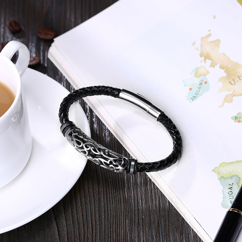 Stainless Steel Leather Bracelet For Men