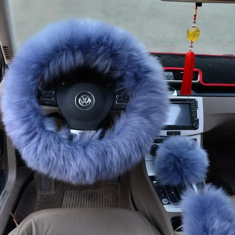 Three-piece wool steering wheel cover by GJG Denim