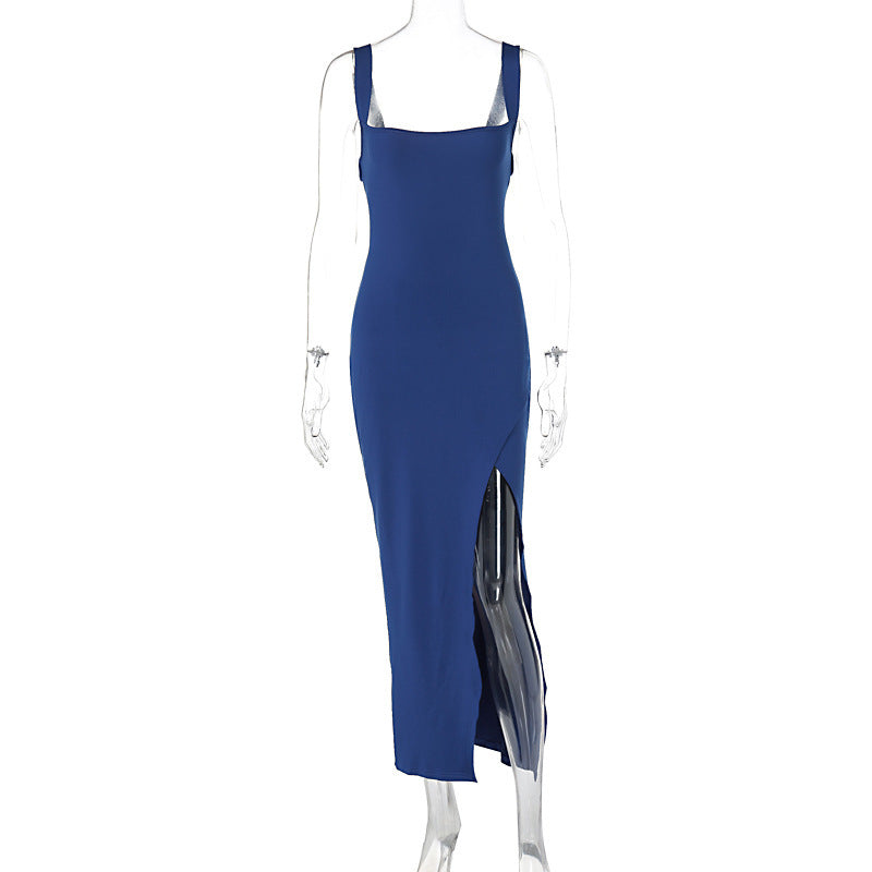 Split Backless Suspender Sheath Women's Clothing Dress