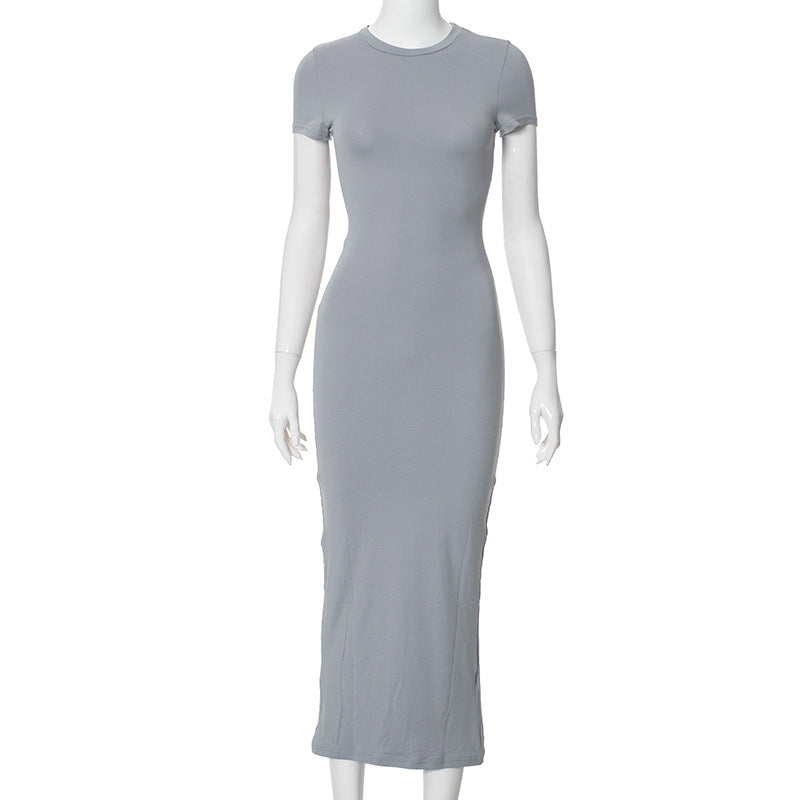 New Women's Sexy Round Neck Casual Long Skirt Elegant Long Sleeved Tight Fitting Women's Clothing