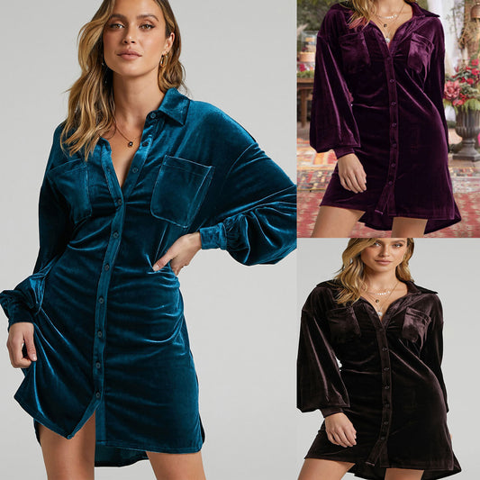 New Long Shirt Hot Sale Women's Velvet Dress