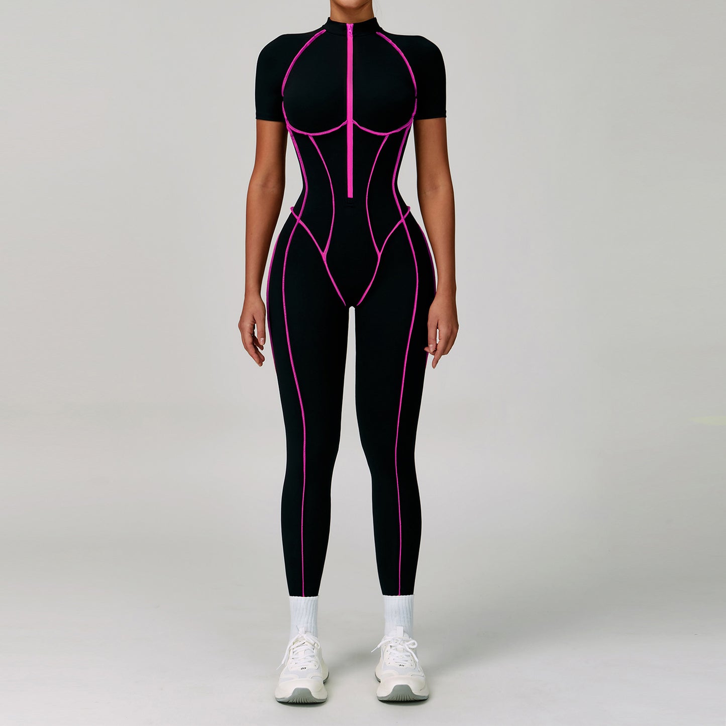 Contrast Color Yoga Workout Clothes Hollow-out Beauty Back Tight Jumpsuit
