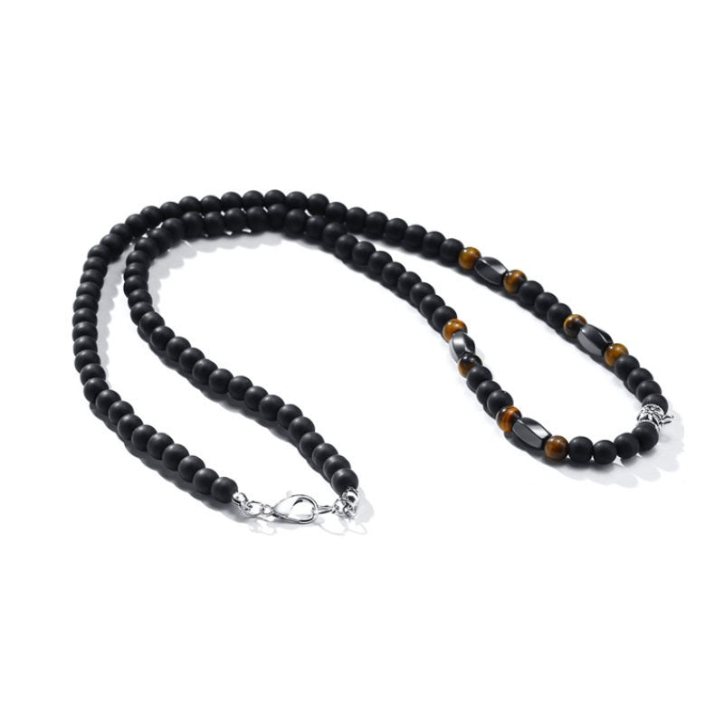 Volcanic Rock Black Matte Ethnic Style Necklace For Men
