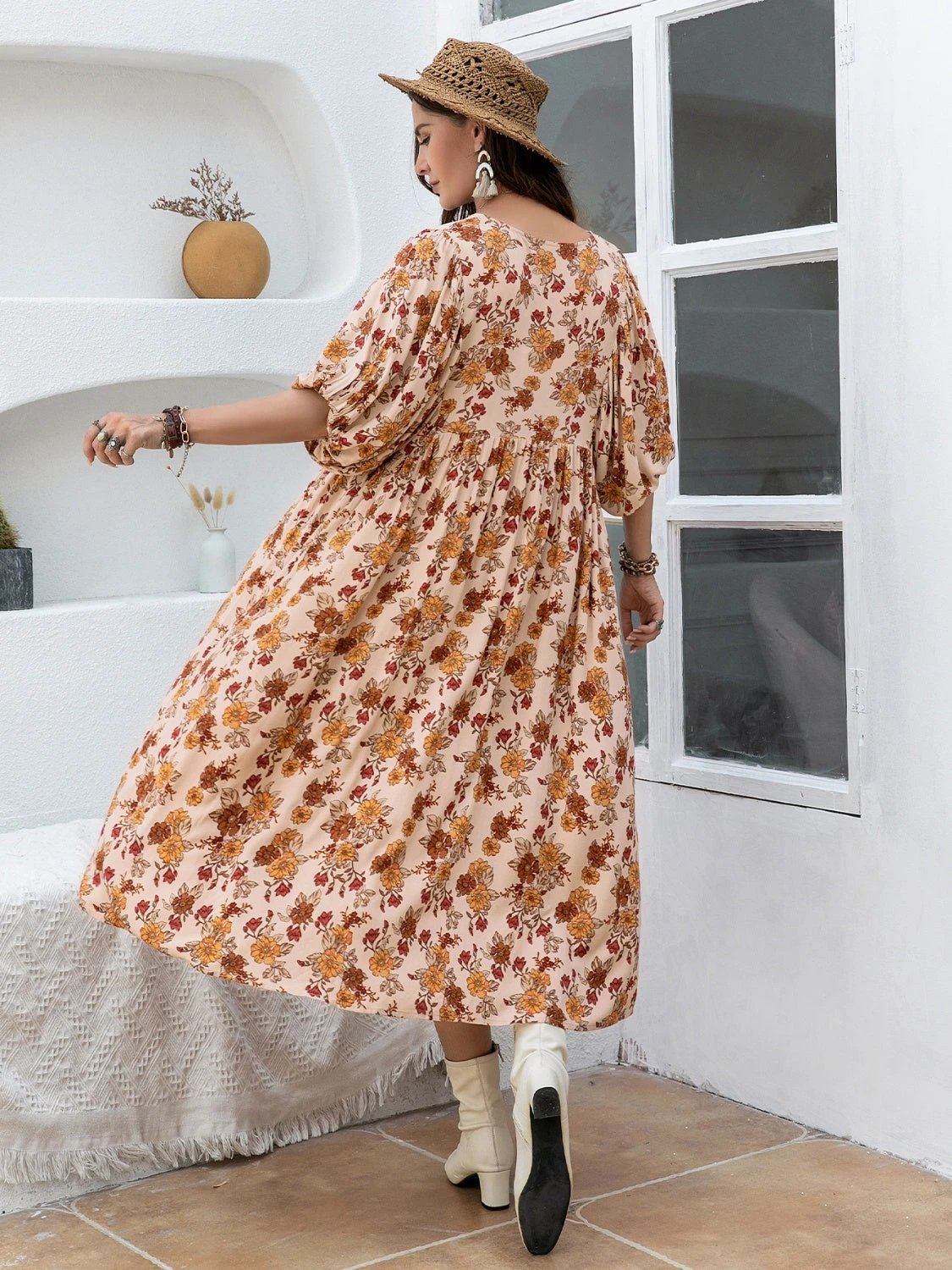 Back-to-School Plus Size Printed Tie-Neck Midi Dress by Lady Ros