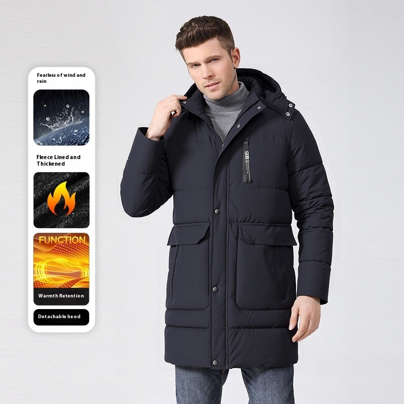 Men's Fleece-lined Thick Long Section Cotton-padded Coat