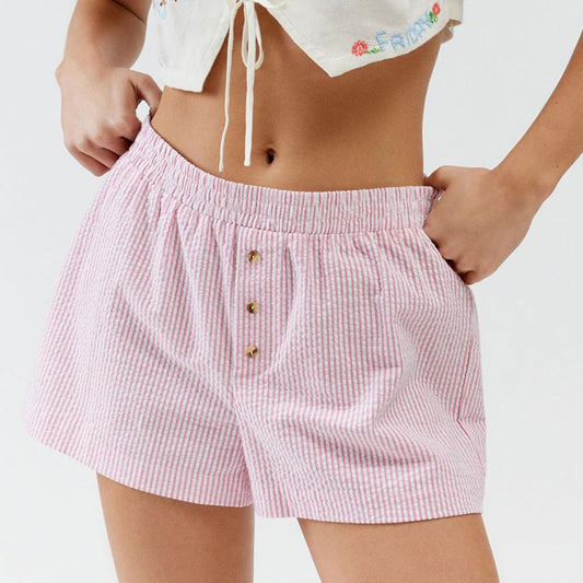 Striped Plaid Leisure Commute Shorts For Women