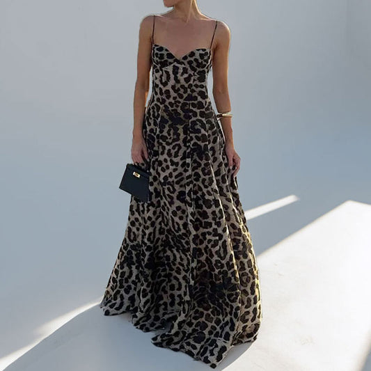 Elegant Stylish Sexy Leopard Print Suspender Dress