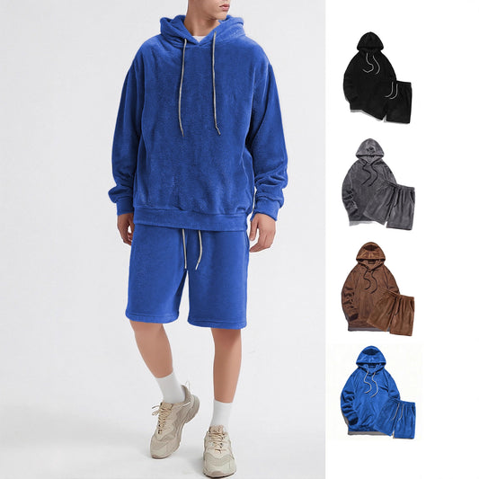 Hooded Men's Fleece Sweatshirt And Shorts Set