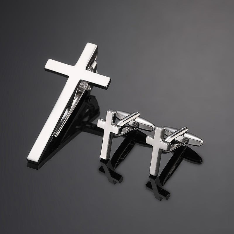 Gold Silver Black Square Brushed Tie Clip And Cufflinks