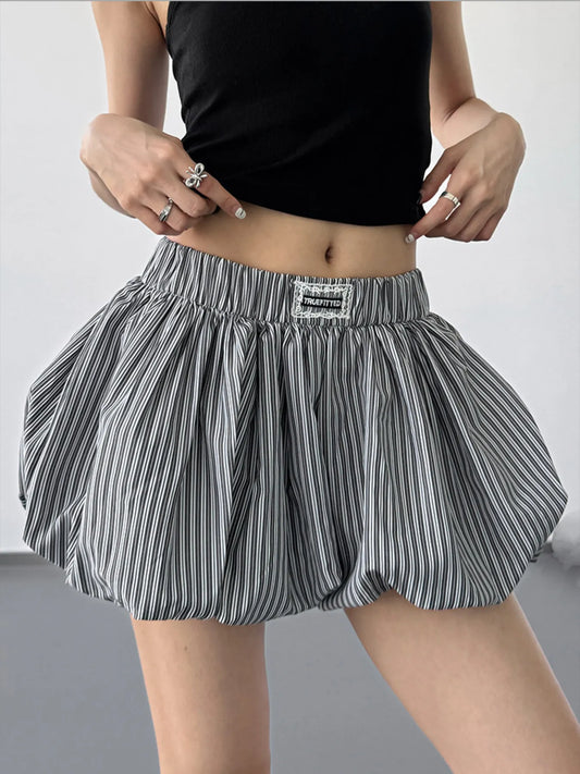 Striped Bubble Hem Casual Shorts