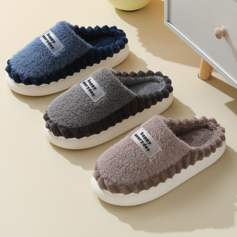 Men's Thick-soled Fleece Slip On Slippers