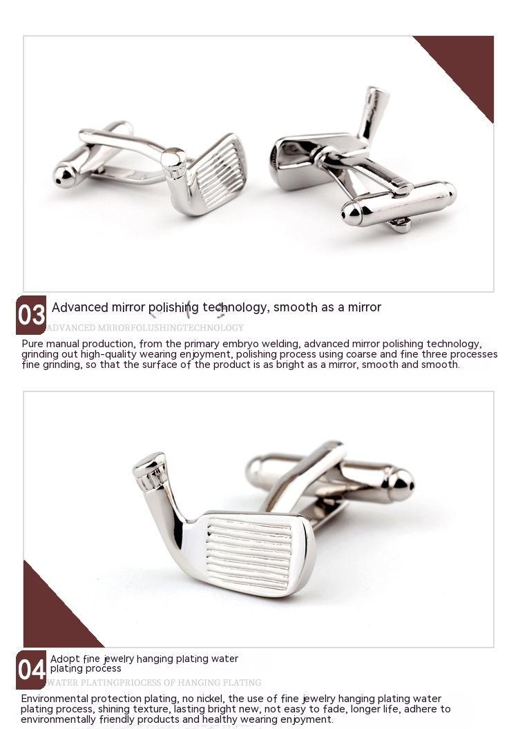 Golf Racket Shape Plain Metal Men's Cufflinks