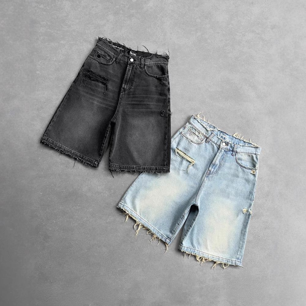Men's Ripped Washed Denim Shorts