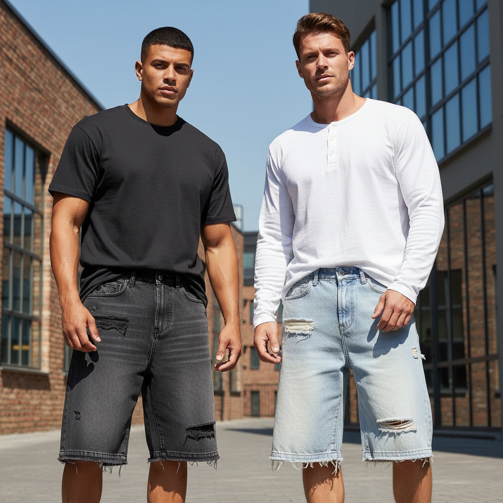 Men's Ripped Washed Denim Shorts