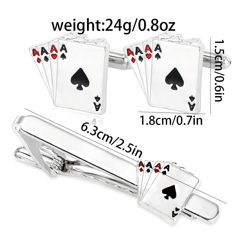 Men's Poker Cufflinks and Tie Clip