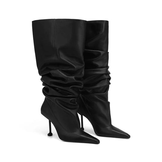 Big Tube Circumference Pointed Toe Stiletto Heel Catwalk Party Boots