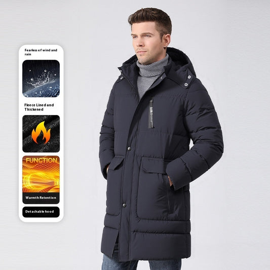Men's Fleece-lined Thick Long Section Cotton-padded Coat