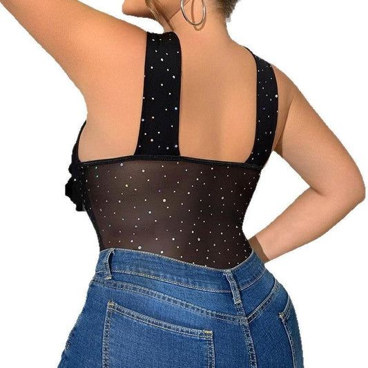 Free Plus Size European And American Fishnet Clothes One-piece by GJG Denim