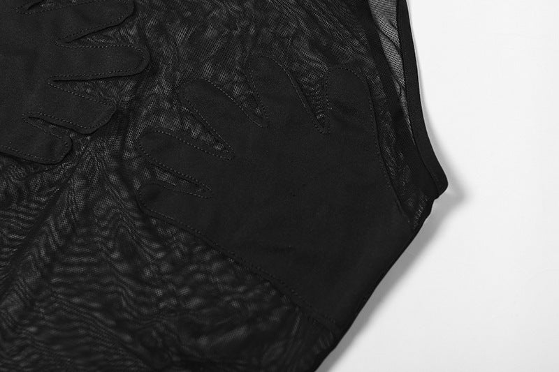 Women's Sheer Mesh Contrast hand  Bodysuit