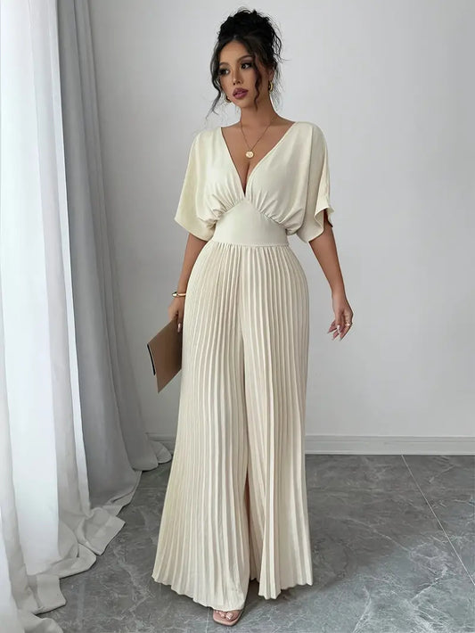 Pleated jumpsuit wide leg