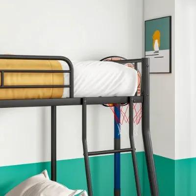 Heavy Duty Metal Bunk Bed Full Over Queen Bunk Bed Frame, Noise Free Frames, No Boxing Spring Needed by GJG Denim