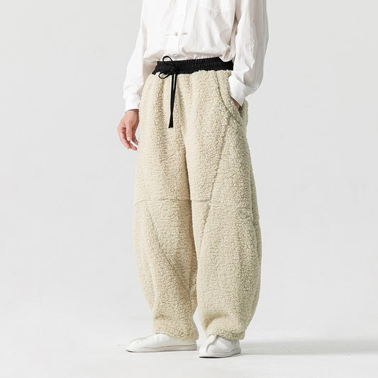 Men's Lamb Wool Solid Color Fleece Sweatpants