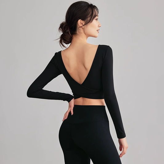 Beauty Back Long Sleeve T-shirt Running Training Workout Clothes