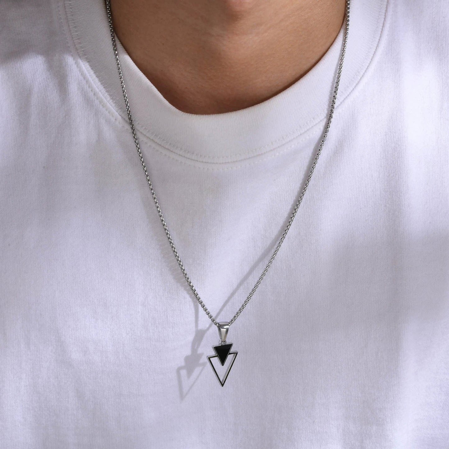 Stainless Steel Men's Geometric Triangle Necklace by GJG Denim