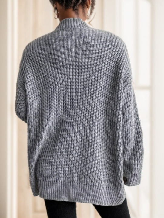 Chiquease Solid Dual Pockets Ribbed Knit Cardigan,Long Sleeve Tops