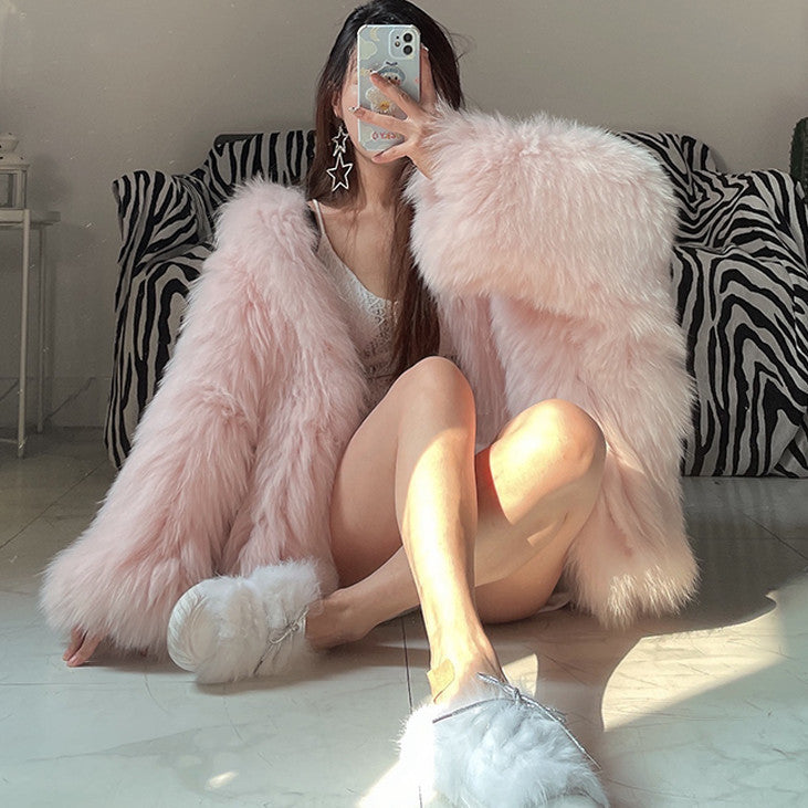 Fashion Long Sleeve Fluffy Coat Women