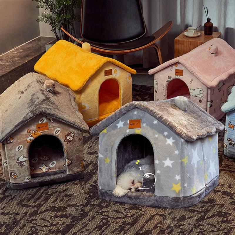 Foldable Dog House Pet Cat Bed Winter Dog Villa Sleep Kennel Removable Nest Warm Enclosed Cave Sofa Pets Supplies by GJG Denim