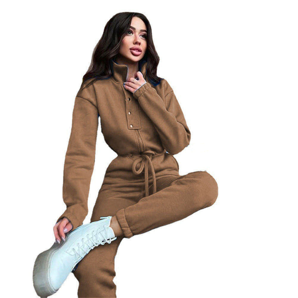 Stand-up Collar Cinched Leisure Jumpsuit
