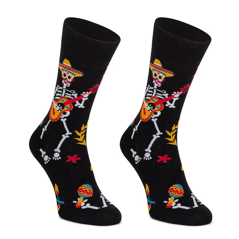 Colorful Skull Jacquard Trendy Cotton Socks For Men