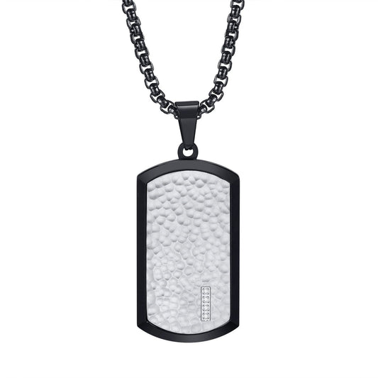 Men's Geometric Square Military-Style Hammered Pendant Necklace by GJG Denim